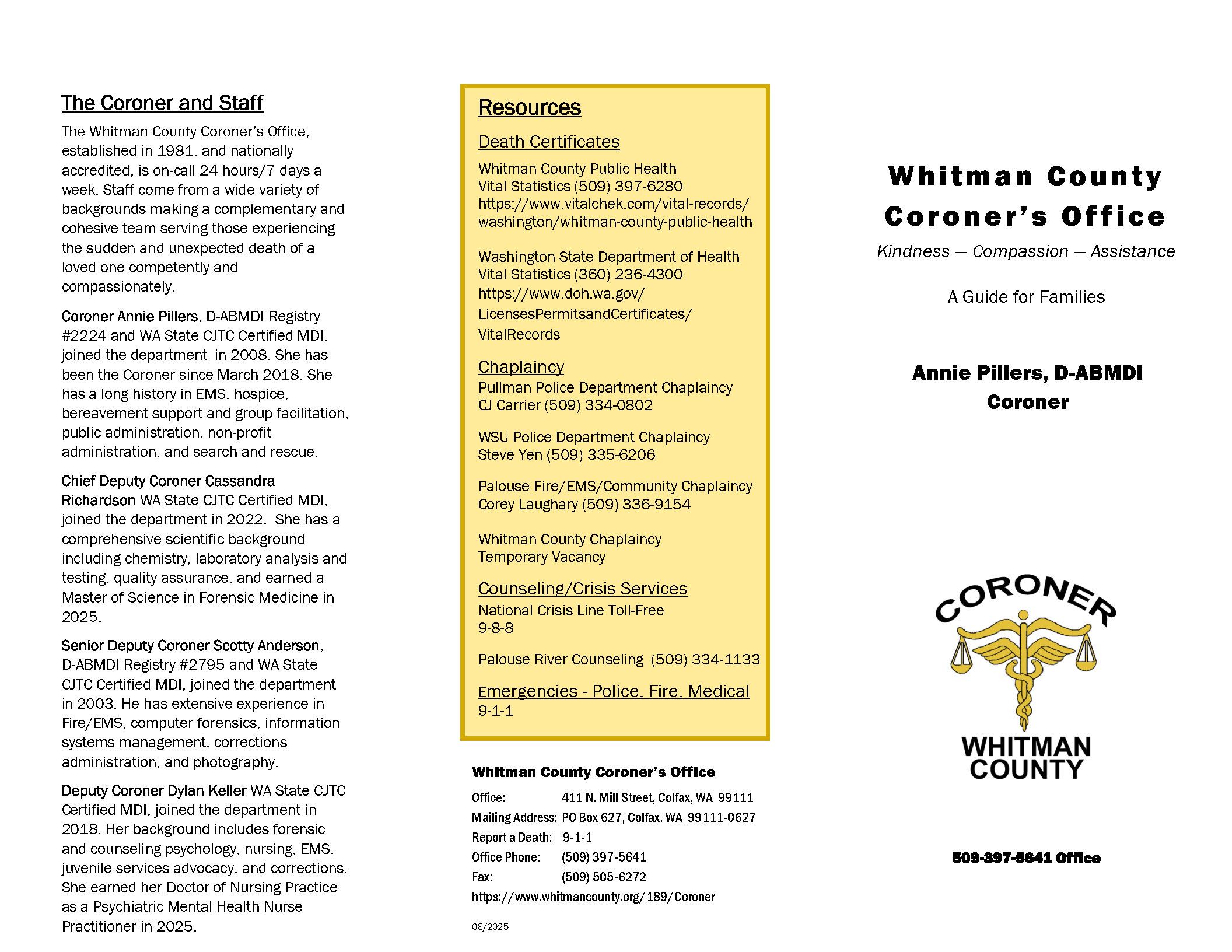 Brochure describing Coroner Office operations 